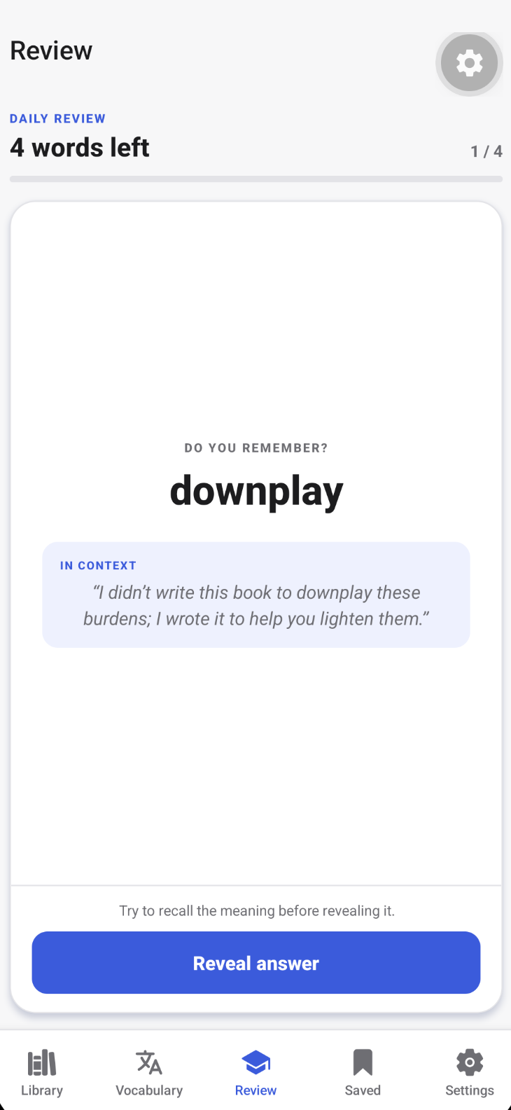 Reviewing a saved word in uSage